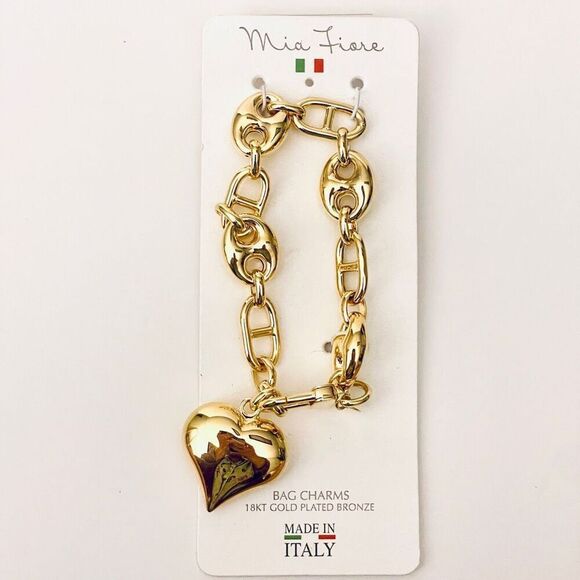 NWT Mia Fiore Made in Italy 18kt Gold plated Bronze Puffed Heart Links Bracelet - Picture 1 of 12